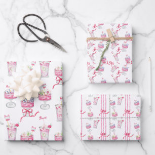 Feuille De Papier Cadeau Cocktails Mahjong Roseau Aquarelle