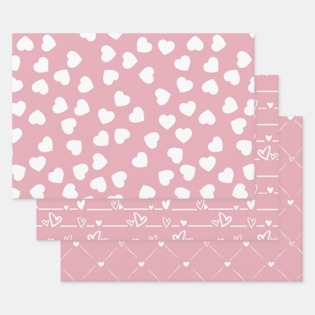Feuille De Papier Cadeau Cœur Blanc Rose (Lot)