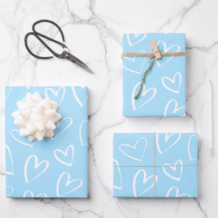 Feuille De Papier Cadeau Coeur bleu et blanc motif