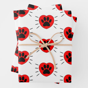 Feuille De Papier Cadeau Cœur d'amant de chien et empreinte de patte