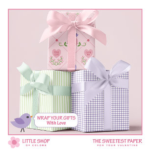 Feuille De Papier Cadeau Cœur de bonbon et oiseaux d'amour Saint-Valentin
