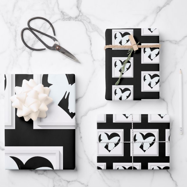 Feuille De Papier Cadeau Cœur de papillon (Recto)