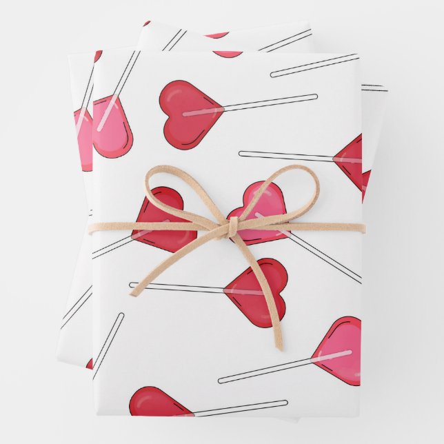 Feuille De Papier Cadeau Coeur rouge mignon Valentine | Motif Lollipop (En situation)