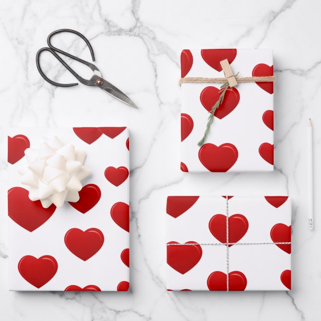 Feuille De Papier Cadeau coeur rouge valentin (Recto)