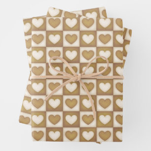 Feuille De Papier Cadeau Cœurs à carreaux dans une crème blonde