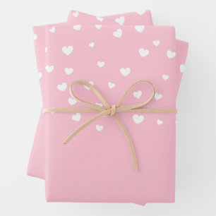 Feuille De Papier Cadeau Coeurs blancs élégants sur Pastel Pink
