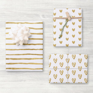 Feuille De Papier Cadeau Cœurs blancs et dorés