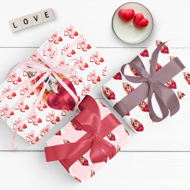 Feuille De Papier Cadeau Coeurs Cavalier Espagnol Amoureux des chiens Valen (Créateur téléchargé)