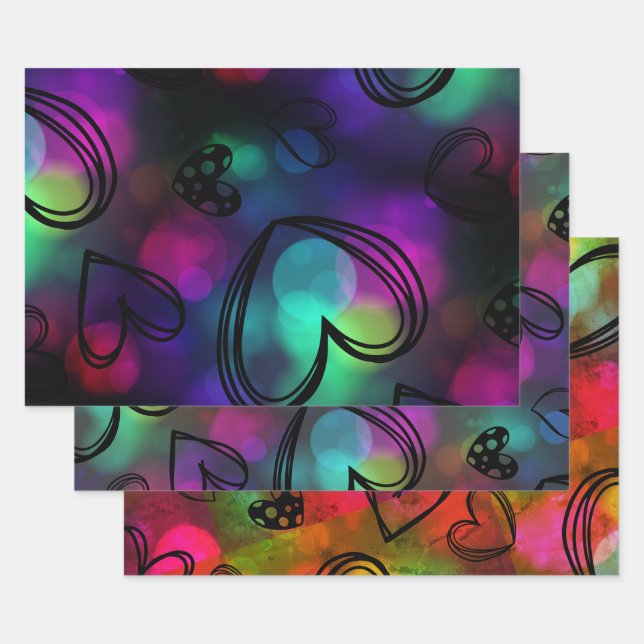 Feuille De Papier Cadeau Coeurs colorés (Lot)