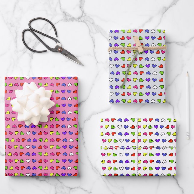 Feuille De Papier Cadeau Coeurs colorés (Recto)