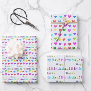 Feuille De Papier Cadeau Cœurs colorés coquins et joyeux anniversaire