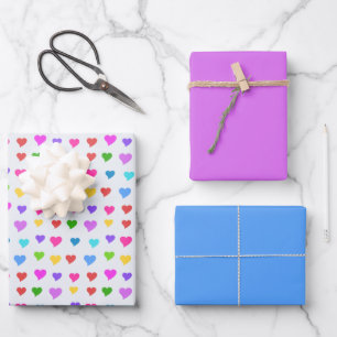 Feuille De Papier Cadeau Cœurs colorés et coquins, orchidée et bleu pervenc
