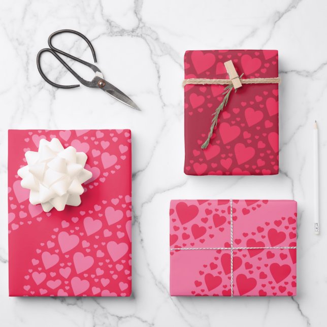Feuille De Papier Cadeau Cœurs Coulants Rouge Rose Motif Saint Valentin (Recto)