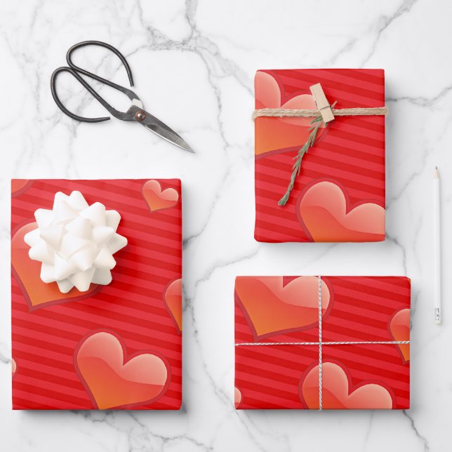 Feuille De Papier Cadeau Coeurs d'amour rouges (Recto)