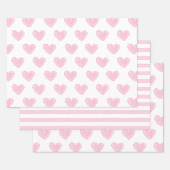 Feuille De Papier Cadeau Coeurs d'aquarelle rose. Amour. Valentines rougies (Lot)