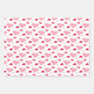 Feuille De Papier Cadeau Coeurs d'aquarelle rose et blanc féminin