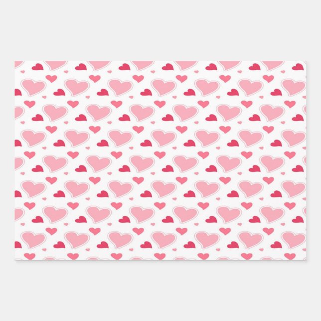 Feuille De Papier Cadeau Coeurs d'aquarelle rose et blanc féminin   (Devant)