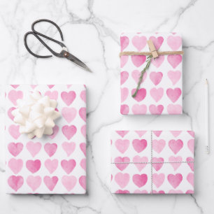 Feuille De Papier Cadeau Coeurs d'aquarelle rose mignonne