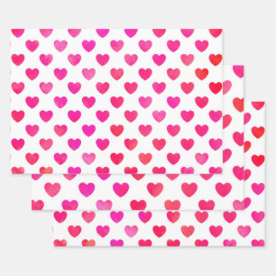 Feuille De Papier Cadeau Coeurs d'aquarelle rose rouge