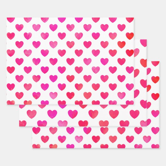 Feuille De Papier Cadeau Coeurs d'aquarelle rose rouge (Lot)