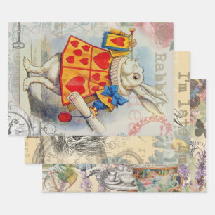 Feuille De Papier Cadeau Cœurs de Lapin Blanc Alice Classique