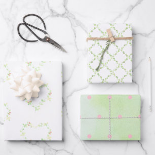 Feuille De Papier Cadeau Cœurs de lierre, treillis et pois assortis