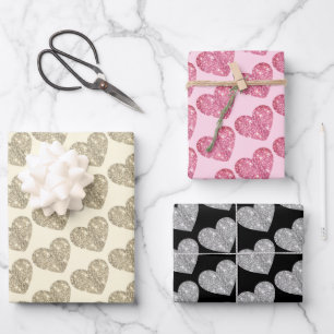 Feuille De Papier Cadeau Coeurs de Parties scintillant mignonne rose noir b
