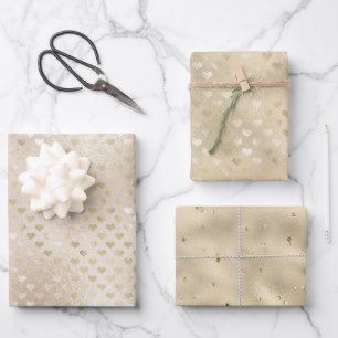 Feuille De Papier Cadeau Coeurs d'or blanc   
