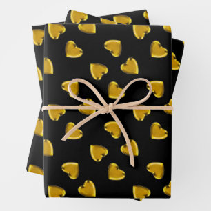 Feuille De Papier Cadeau Coeurs d'or gras motif noir