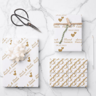 Feuille De Papier Cadeau Coeurs d'or Mariage personnalisés