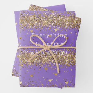 Feuille De Papier Cadeau Cœurs dorés scintillent Anniversaire Paillettes Vi