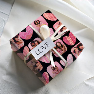 Feuille De Papier Cadeau Coeurs et photo modernes Pink & Black Bestie