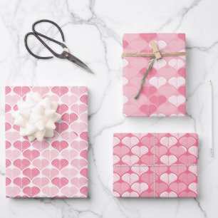 Feuille De Papier Cadeau Cœurs Fantaisistes Rose et Blanc Motif Saint-Valen