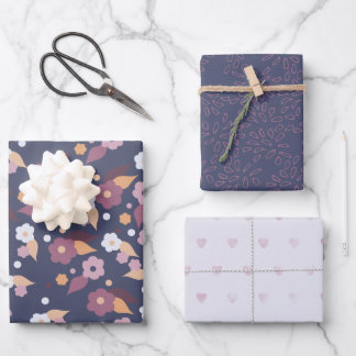 Feuille De Papier Cadeau Coeurs floraux mauves Mélange et colle