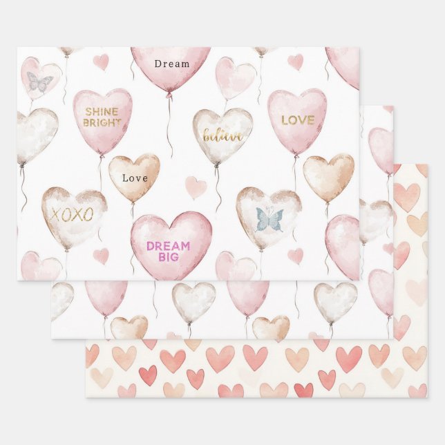 Feuille De Papier Cadeau Cœurs Inspirants Crème Rose (Lot)