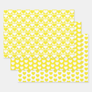 Feuille De Papier Cadeau Coeurs jaunes et blancs