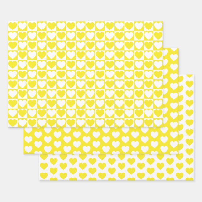 Feuille De Papier Cadeau Coeurs jaunes et blancs (Lot)