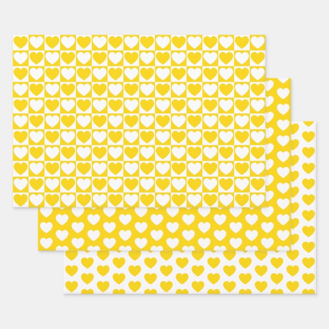 Feuille De Papier Cadeau Coeurs jaunes et blancs d'or (Lot)