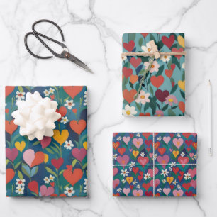 Feuille De Papier Cadeau Coeurs joueurs Floral