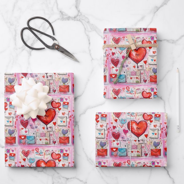 Feuille De Papier Cadeau Coeurs lunaires et lettres d'amour Motif (Recto)