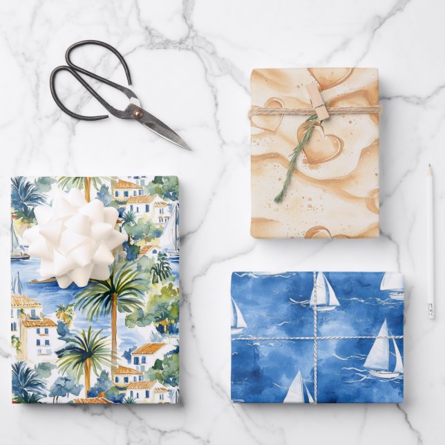 Feuille De Papier Cadeau Cœurs Méditerranéens Sable Shower de Mariée (Recto)