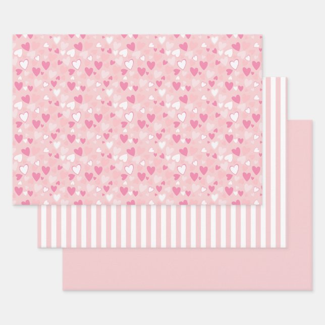 Feuille De Papier Cadeau Coeurs mignons rose (Lot)
