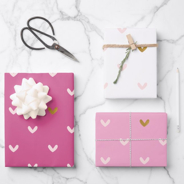 Feuille De Papier Cadeau Coeurs or rose chic Anniversaire (Recto)
