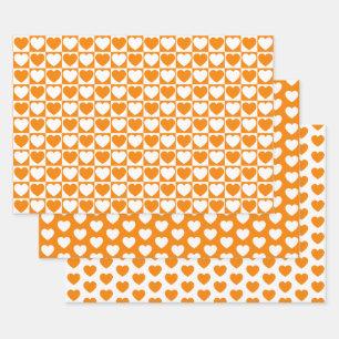 Feuille De Papier Cadeau Coeurs orange et blanc