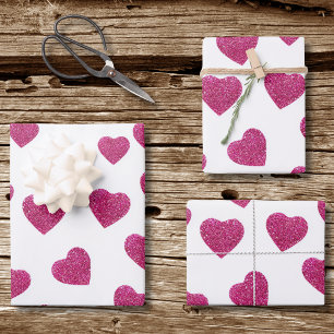 Feuille De Papier Cadeau Cœurs Pailletés Rose de Saint-Valentin Tendance su