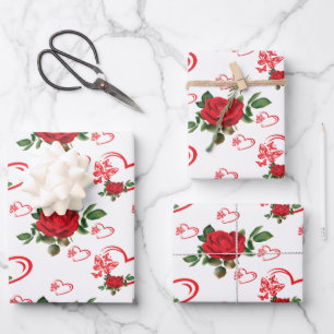 Feuille De Papier Cadeau Cœurs Papillons et Fleurs