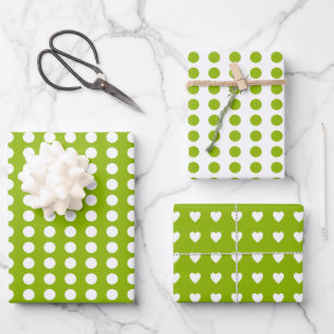 Feuille De Papier Cadeau Coeurs Pois vert pomme blanc
