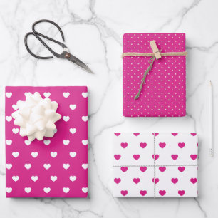 Feuille De Papier Cadeau Cœurs Rose Chaud Et Points