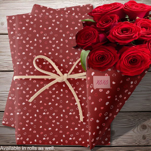 Feuille De Papier Cadeau Coeurs - Rose sur Ombre rouge foncé