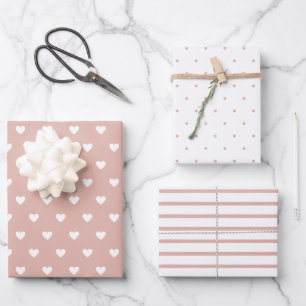 Feuille De Papier Cadeau Coeurs rose vif moderne rayures Rose Pois